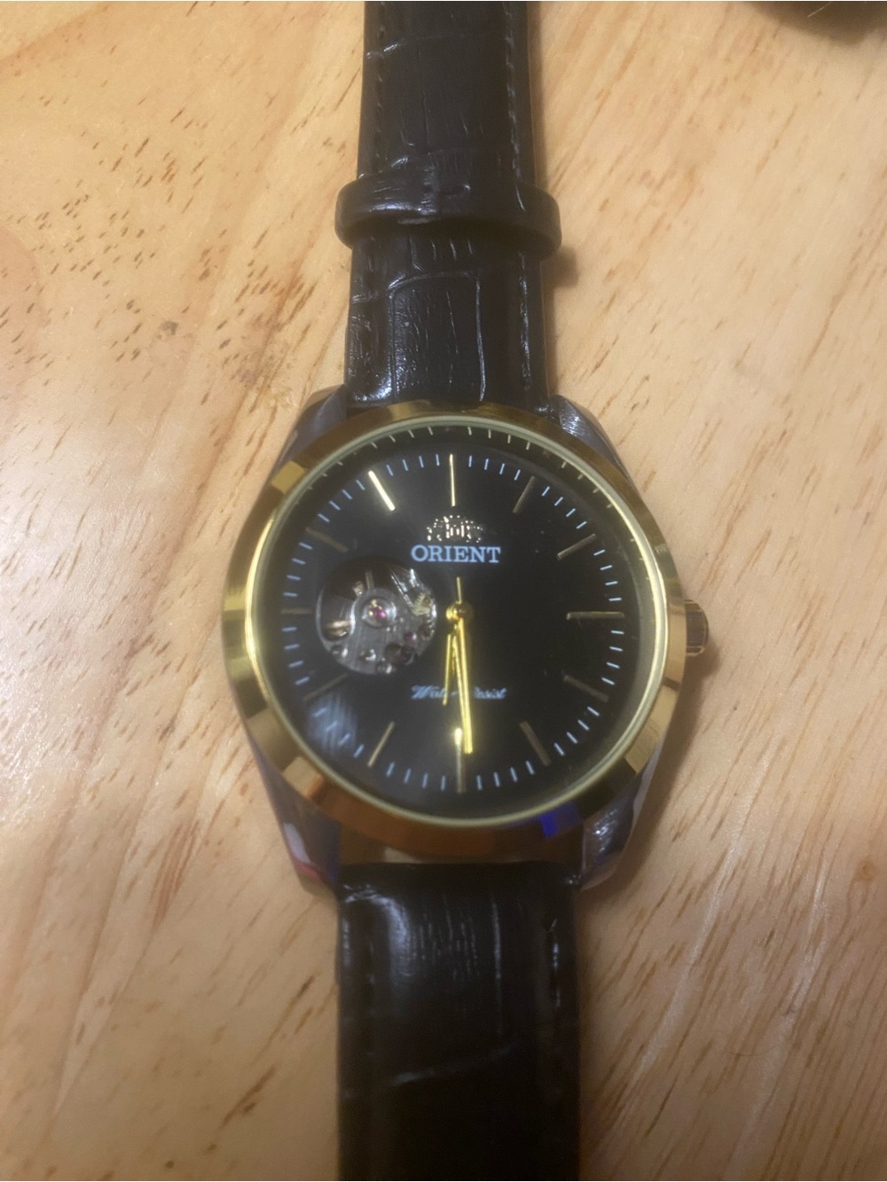 New Men's Black Dial Orient Automatic Watch with Gold Accents